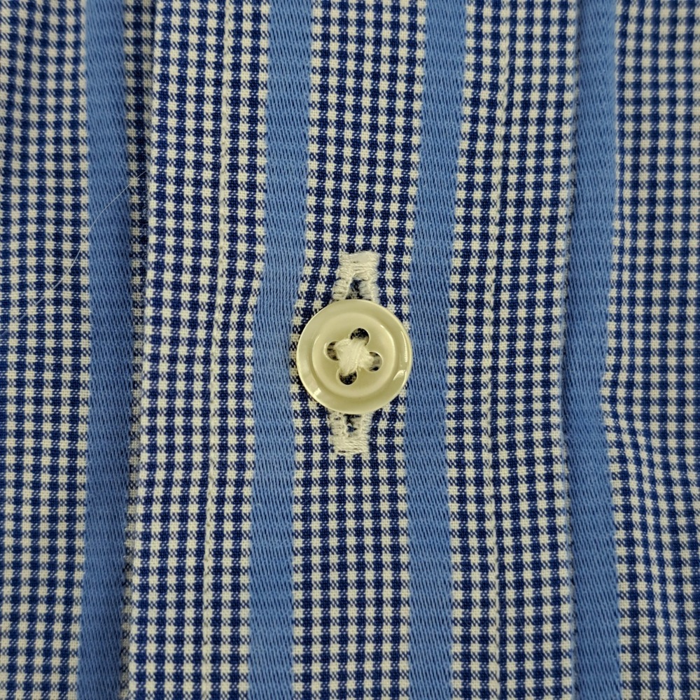 Paul Fredrick Classic Fit Dress Shirt Mens 16.5 x 35 Cotton Blue Striped Check - Picture 4 of 9